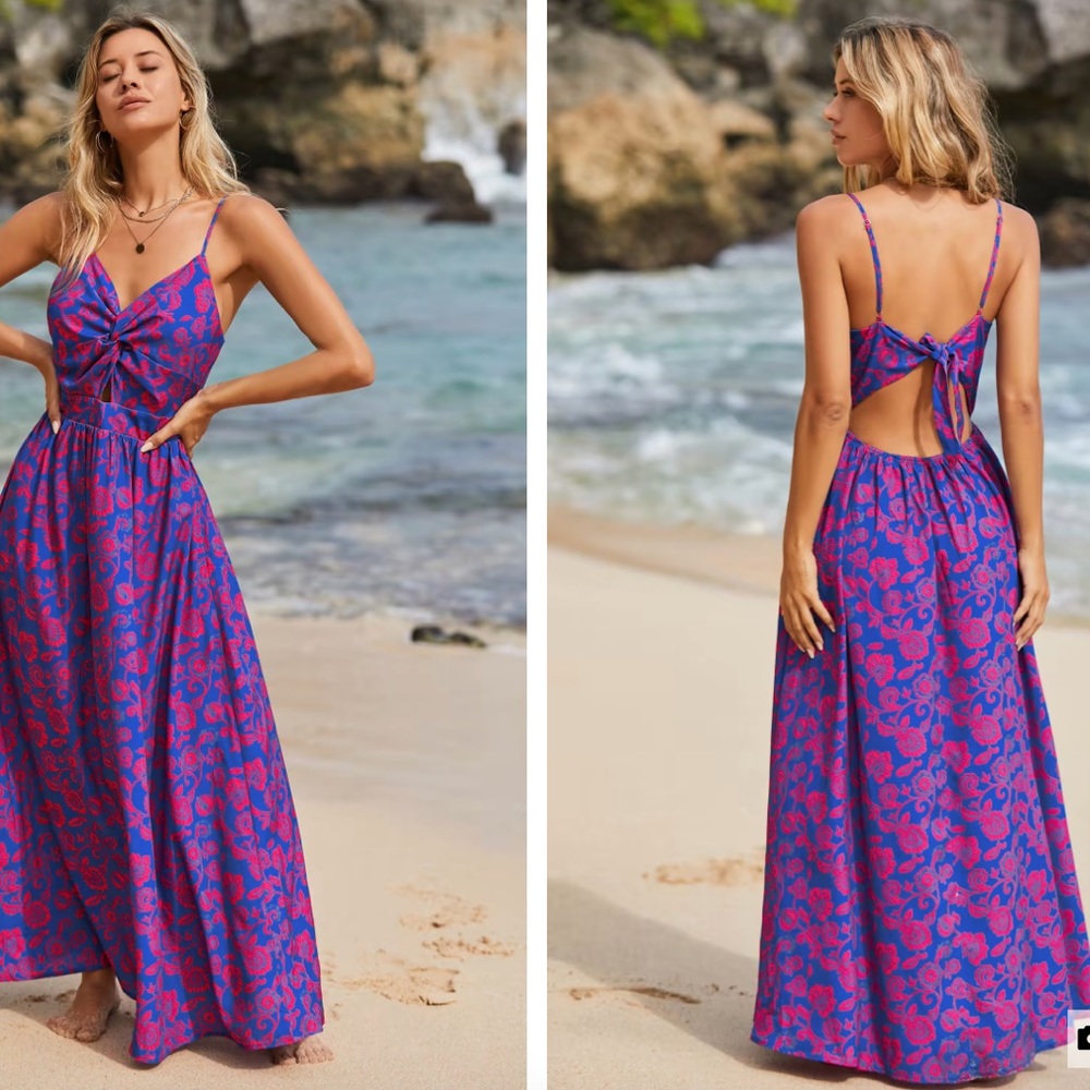 CUPSHE Floral Print Knotted V-Neck Maxi Dress